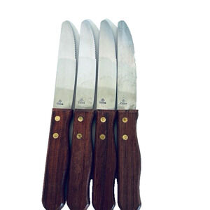 Rosewood Jumbo Handled Steak Knives Set of 4 Serrated Stainless China